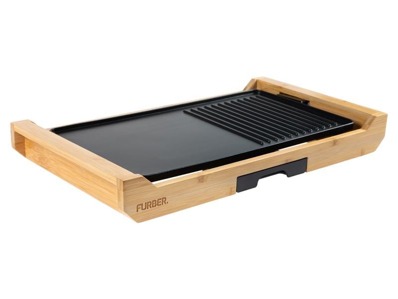 FURBER Tischgrill Bambus Leistungsstarker Tischgrill mit Brat- und Grillplatte