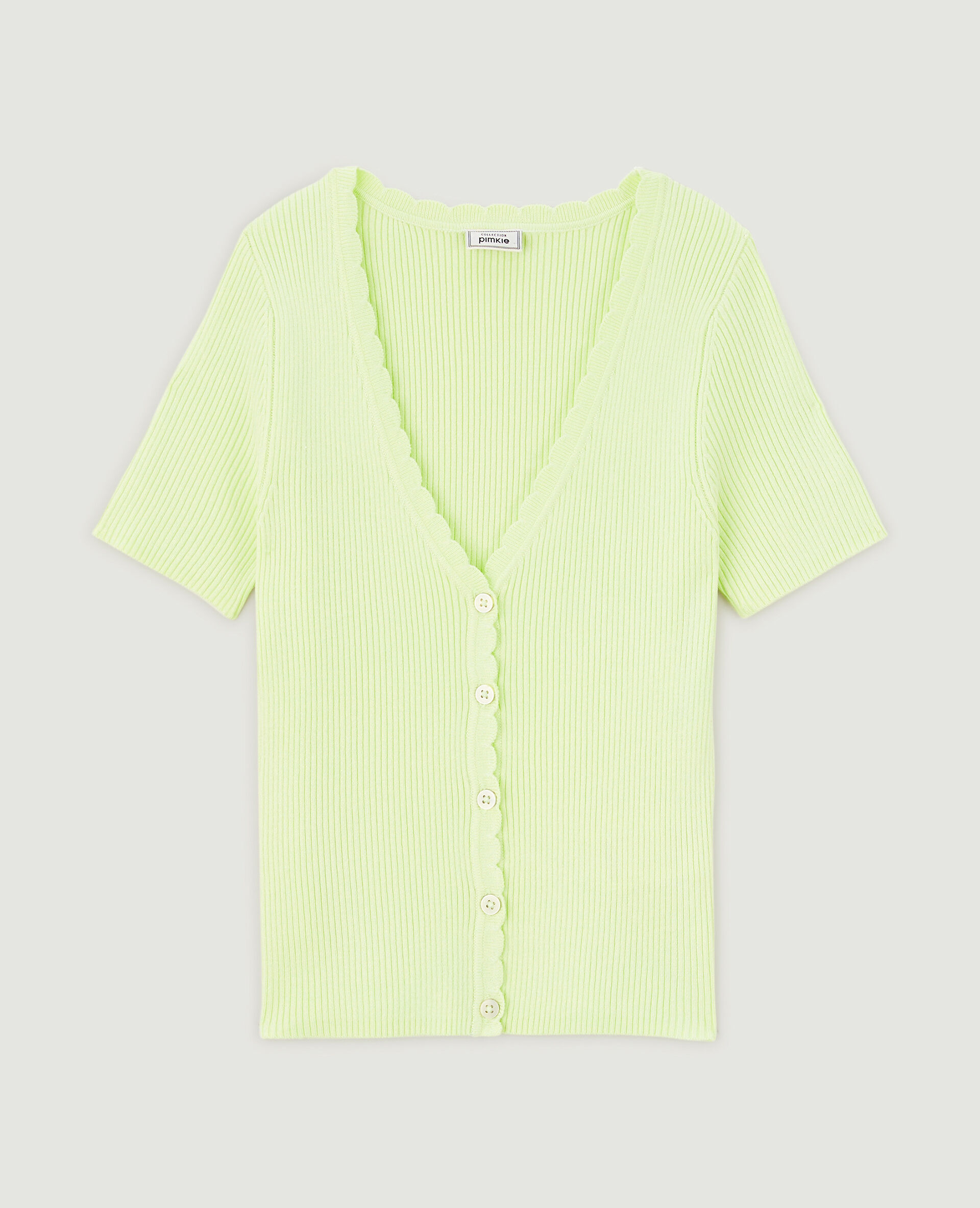 Top boutonné maille côtelée - Vert anis