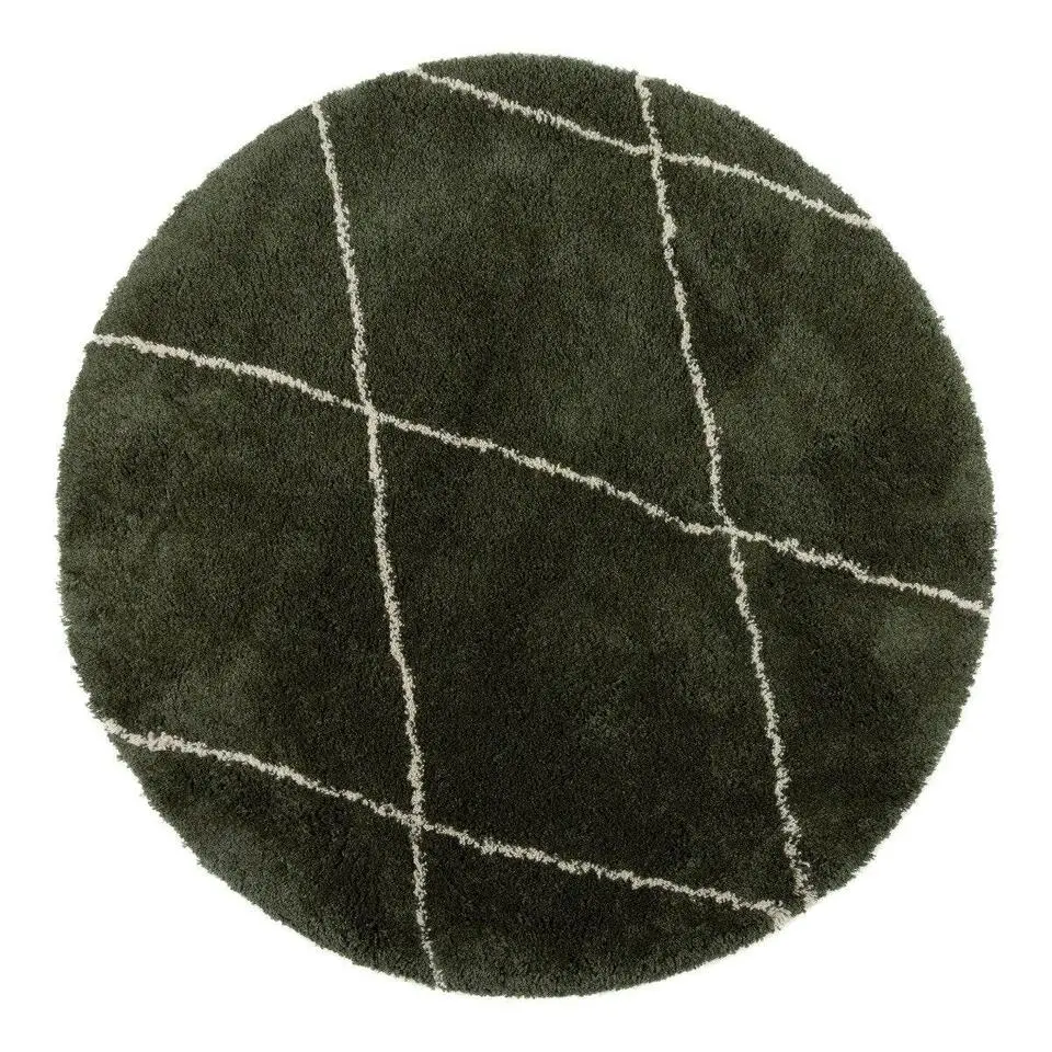 Interieur05 rond berber vloerkleed Nea groen/cream - 160 x 160 cm