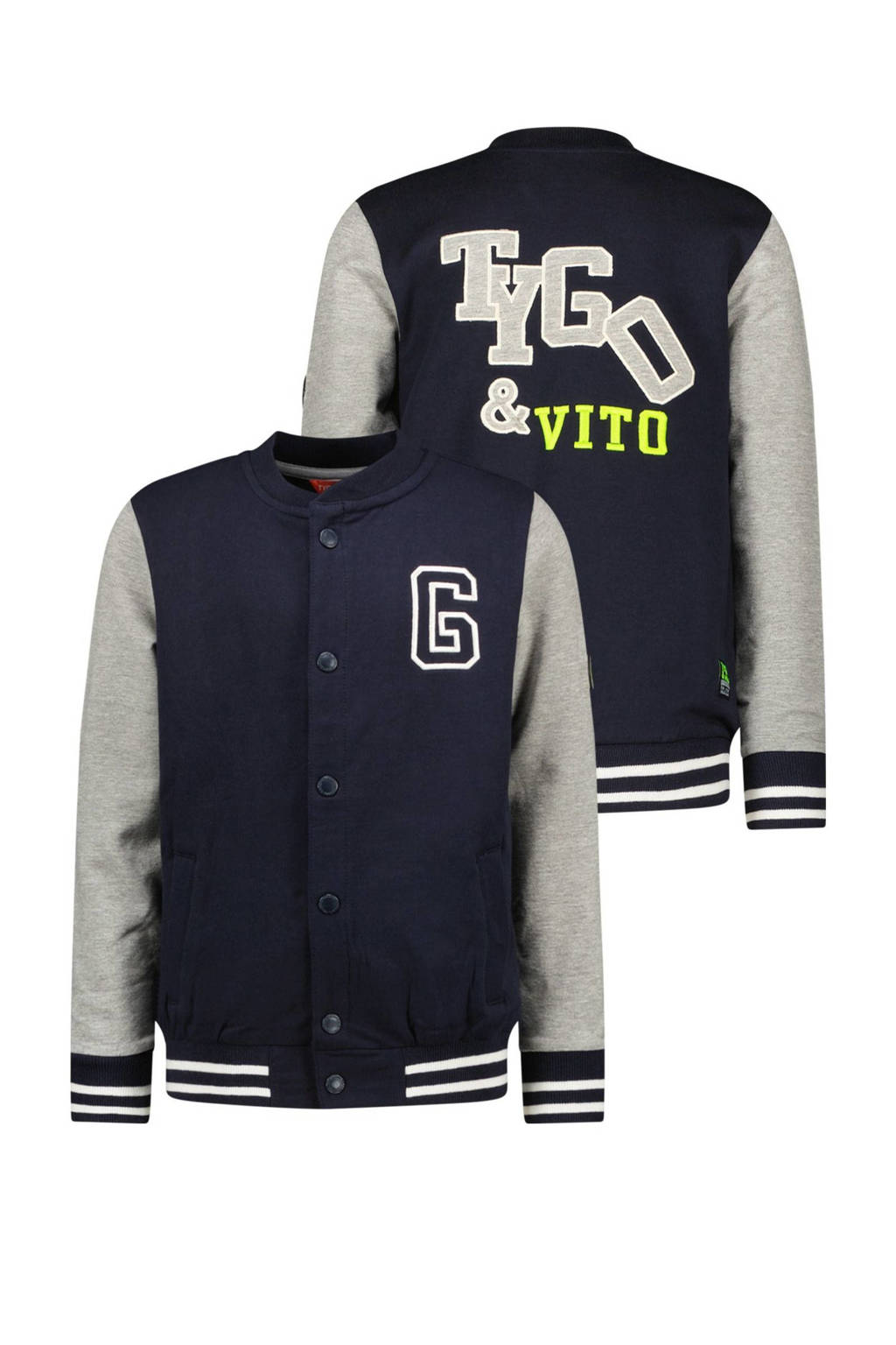 TYGO & vito baseball vest Vic met backprint donkerblauw/grijs melange