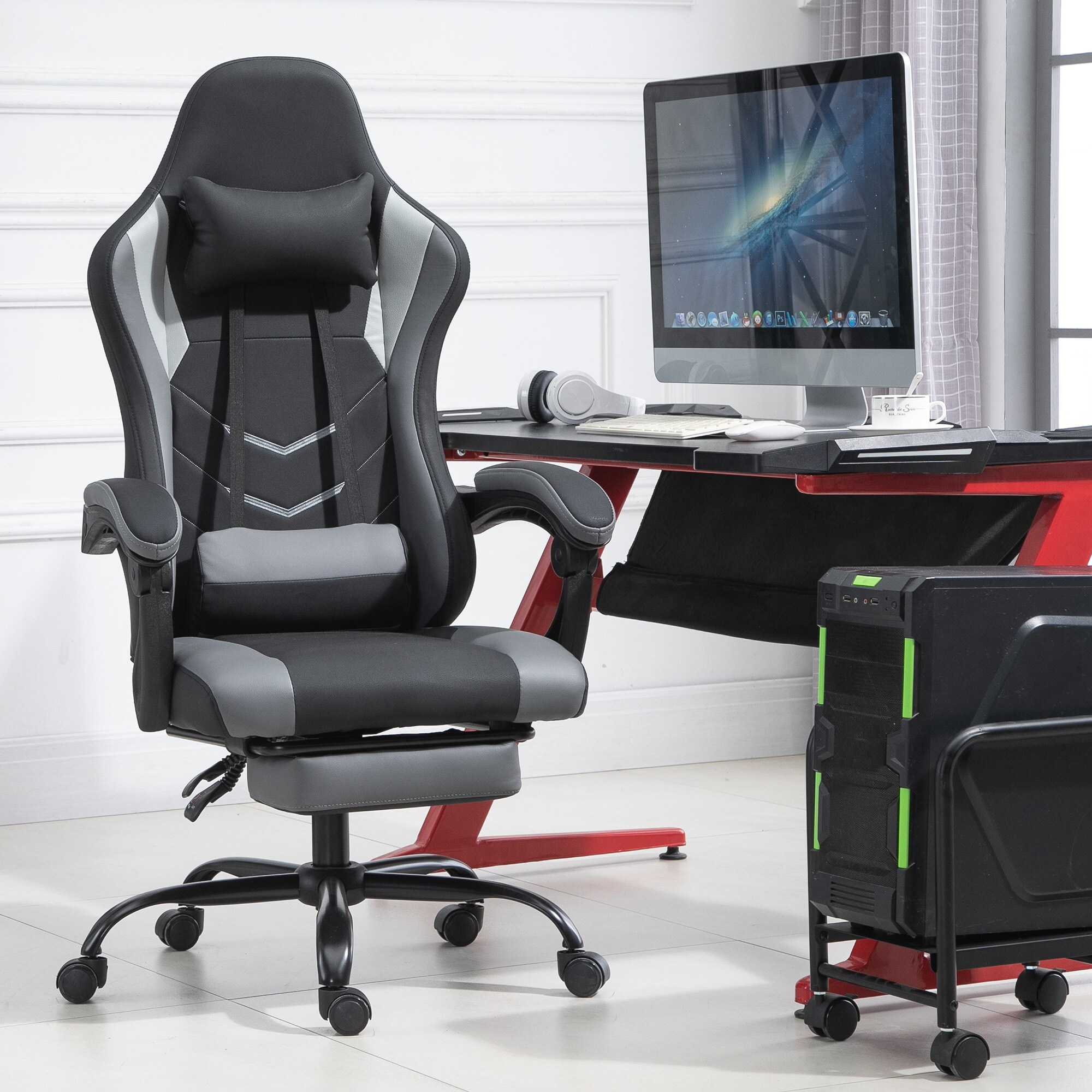 Vinsetto Gamingstuhl mit Fußstütze schwarz 52 x 64 x (122-128) cm (BxTxH)