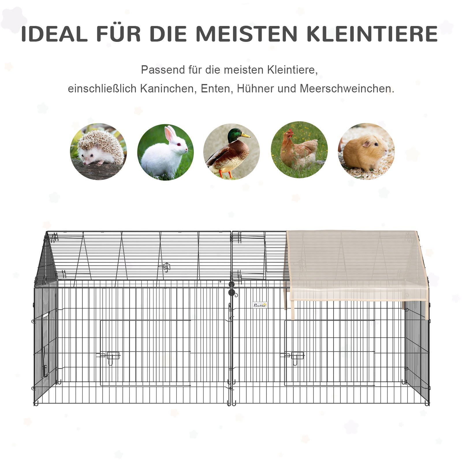 PawHut Kleintiergehege mit zwei großen Türen 220L x 103B x 103H cm