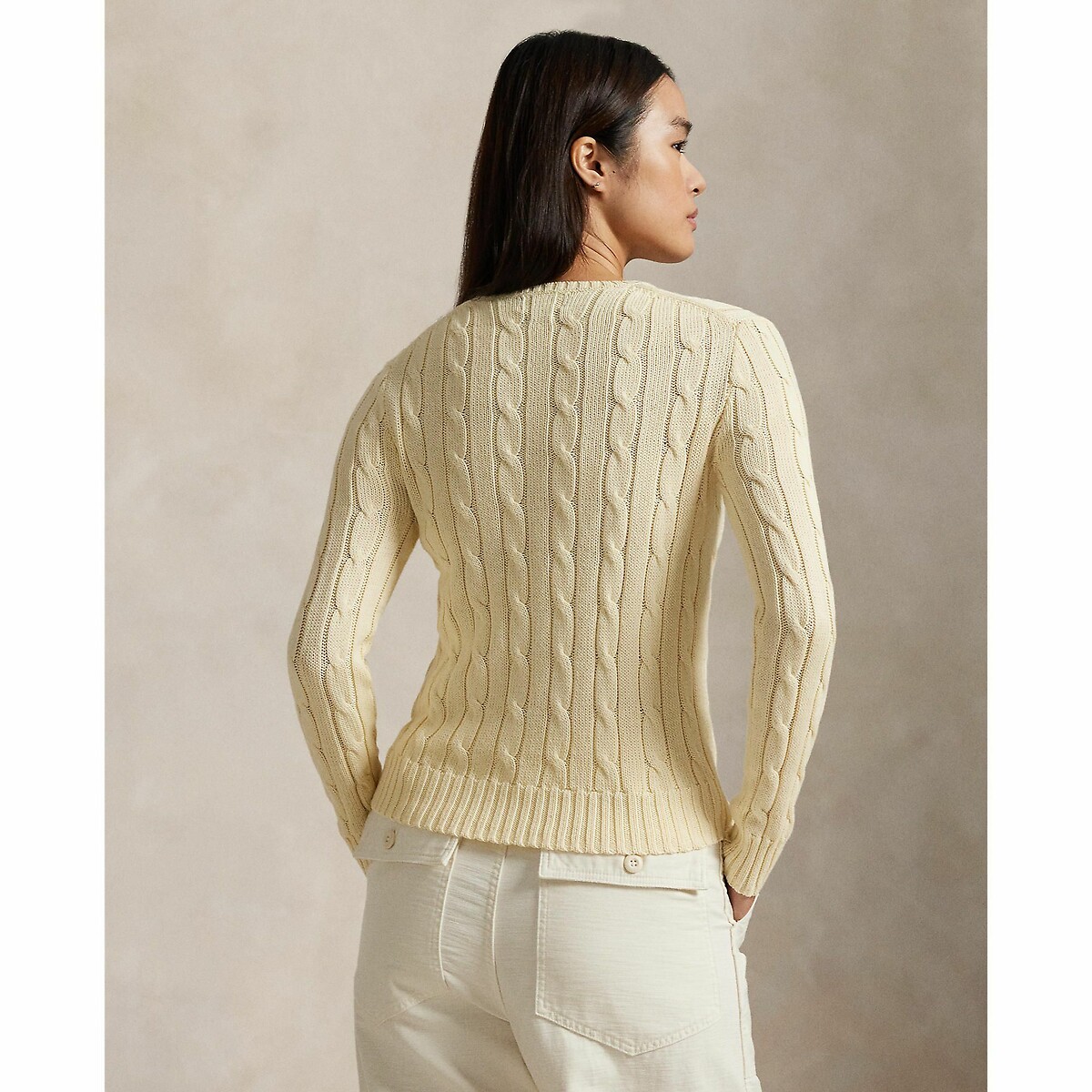 POLO RALPH LAUREN<br>Suéter de malha trançada de algodão com gola redonda