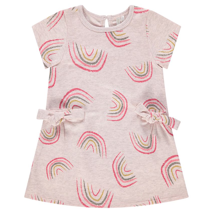 Robe manches courtes en maille avec arcs-en-ciel imprimés all-over - Rose