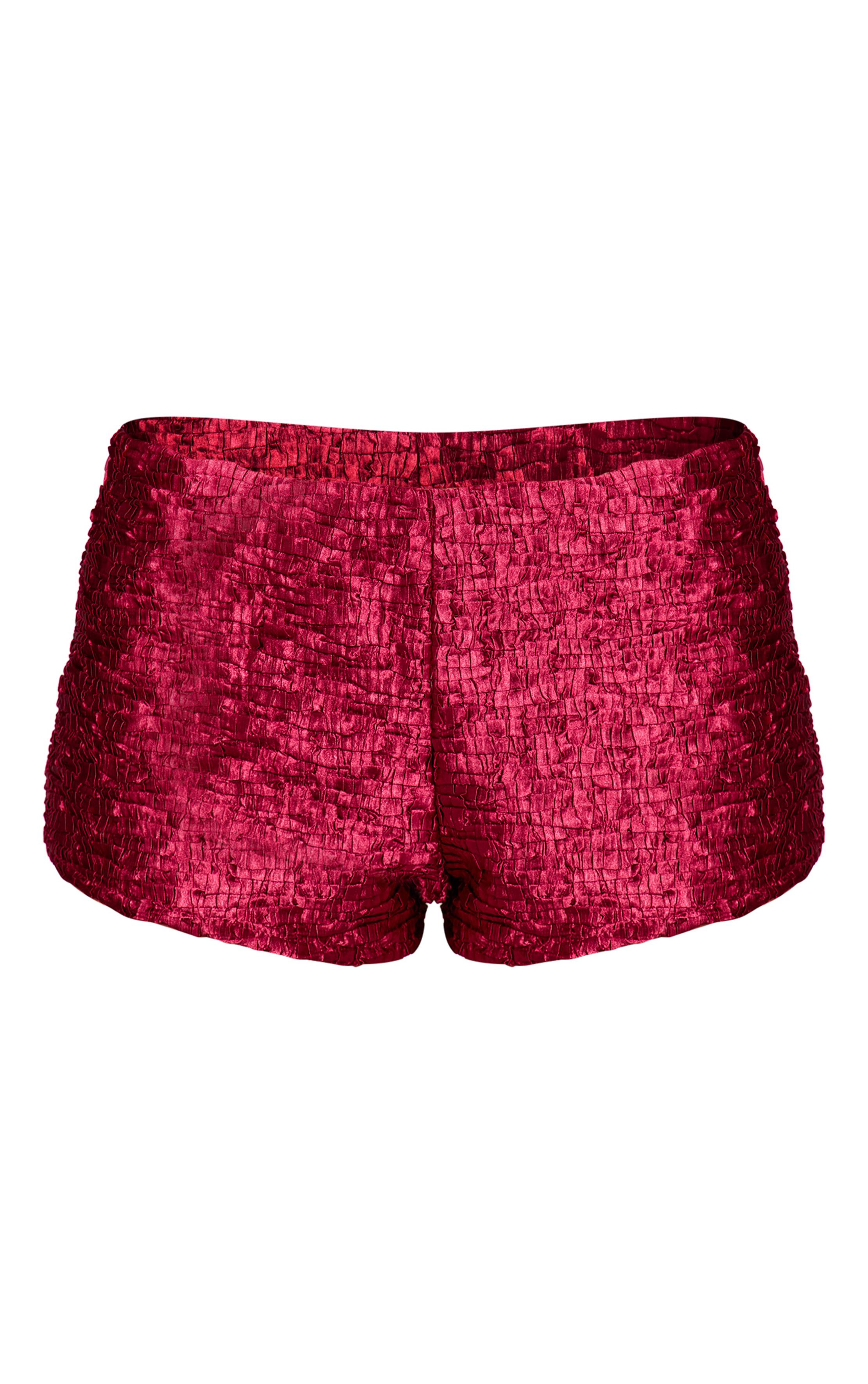 Rouge Bordeaux Short Satiné Texturé