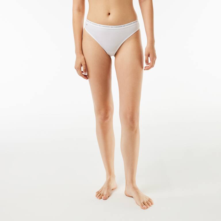 Lot de 3 strings siglées en coton stretch Culottes & bas - Noir - Lacoste - Femme