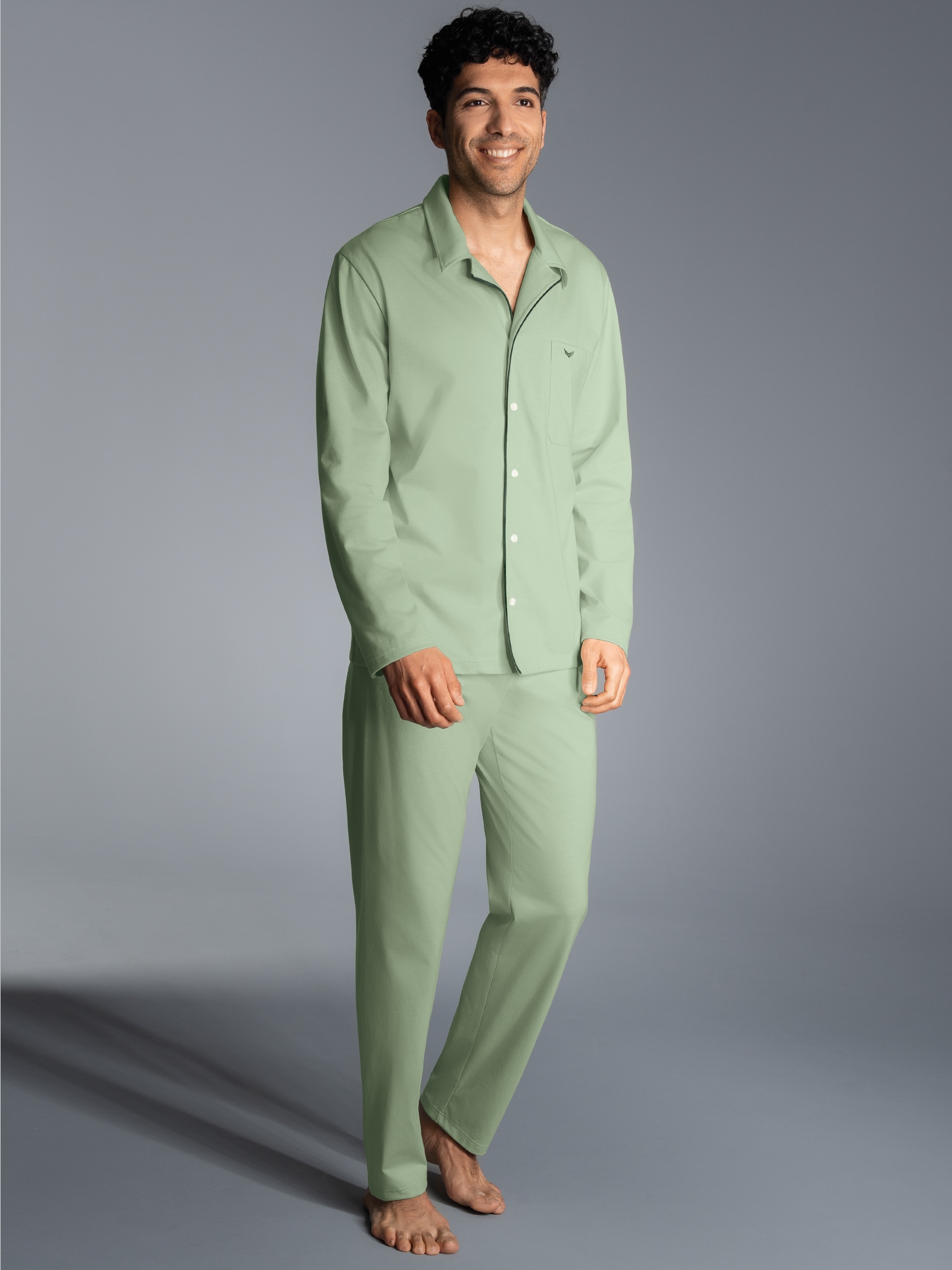 Schicker Schlafanzug mit elegantem Kragen und Knopfleiste Green tea