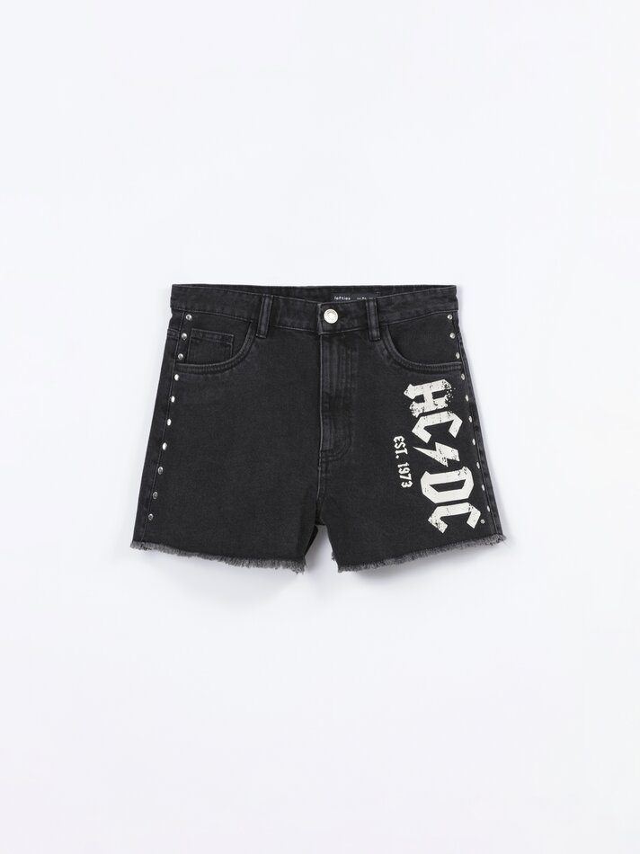 Shorts jeans ACDC - Preto/Branco