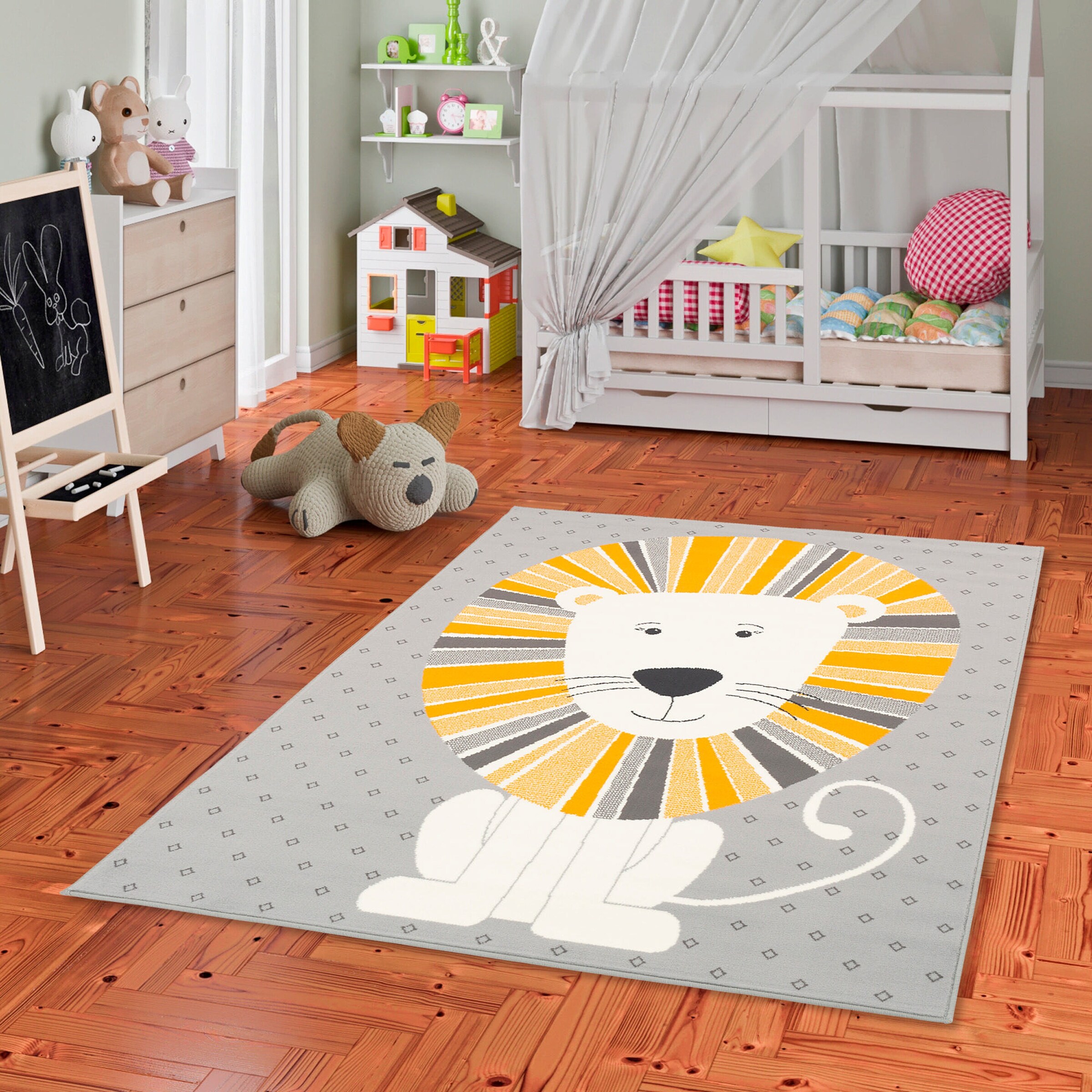 Pergamon Kinderteppich Trendline Löwe Grau Gelb