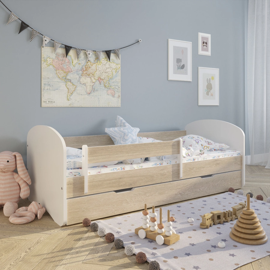 Kids Collective Kinderbett 80x160 | 80x180 mit Matratze, Rausfallschutz, Lattenrost natur mit Schublade