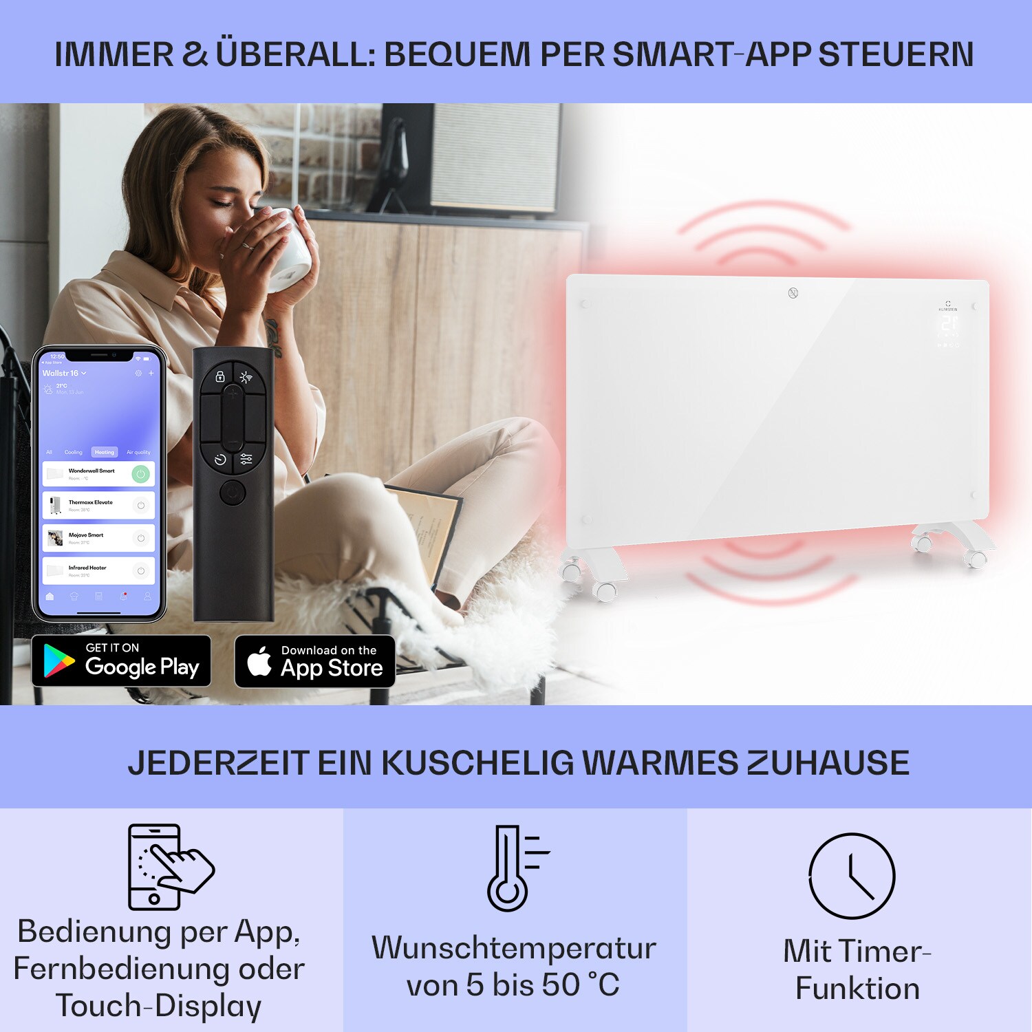 Bansin Crystal Smart Konvektions-Heizgerät 1500W 5 - 50 °C App-Steuerung Weiß 1500 W