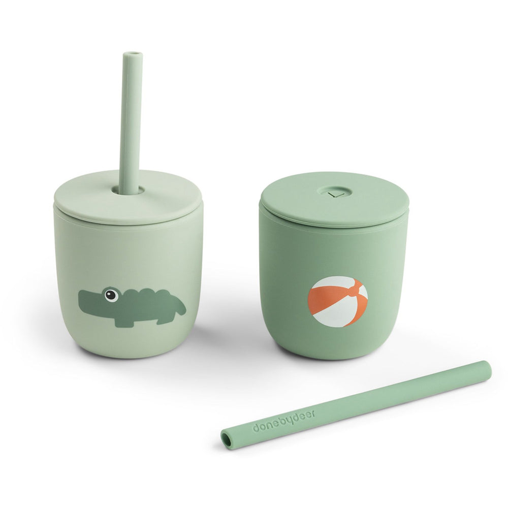 Køb DonebyDeer Playground Green Silikone Sugerørskop 2-Pak