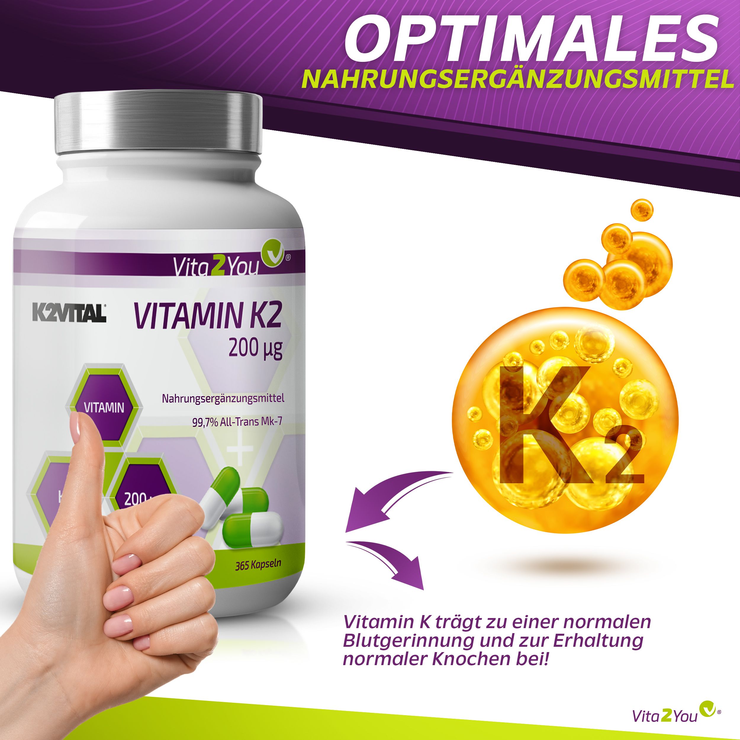 Vita2You Vitamin K2 - 200µg Kapseln Mk-7