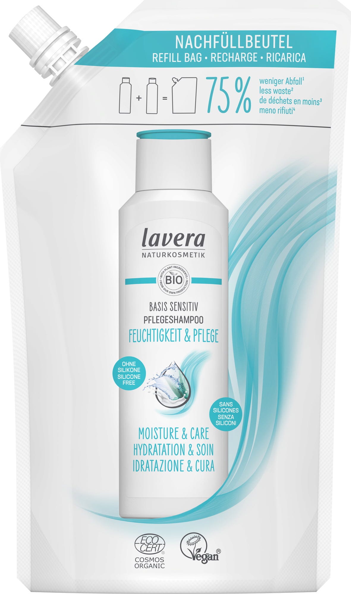 lavera  Basis Sensitiv Pflegeshampoo Feuchtigkeit & Pflege, Nachfüller 500 ml