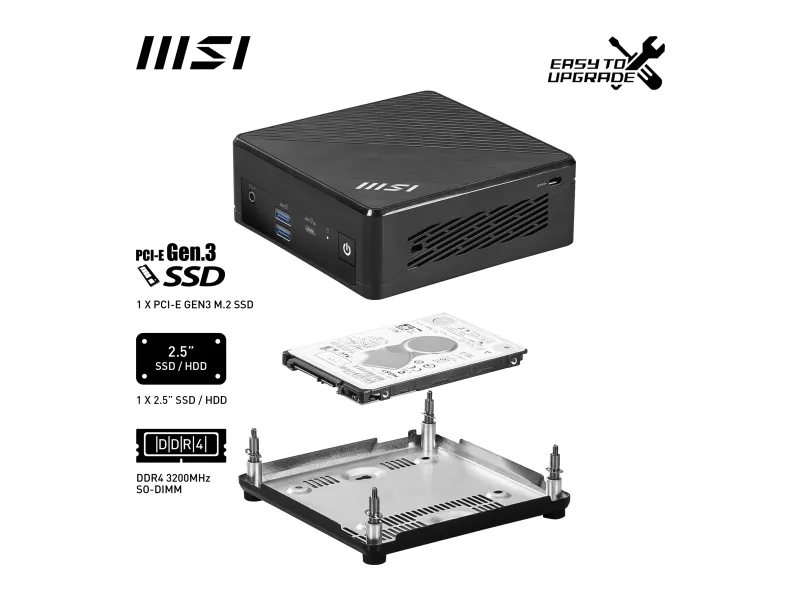 MSI Cubi N ADL 006DE - Mini PC Pentium N200 / op til 3.7 GHz - RAM 4 GB - SSD 128 GB - UHD Graphics - Gigabit Ethernet - Win 11 Pro - skærm: ingen - sort