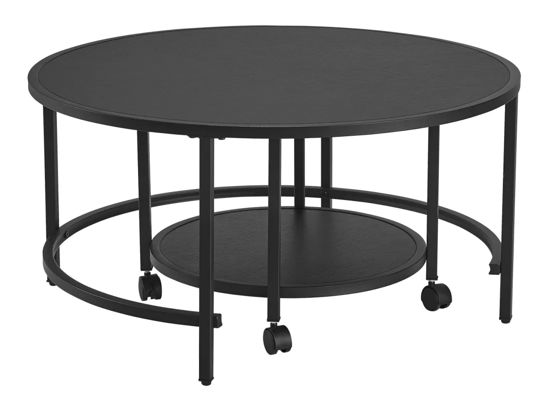 Lot de 2 tables basses Værøy rondes gigognes à roulettes et espace de rangement noir [en.casa]