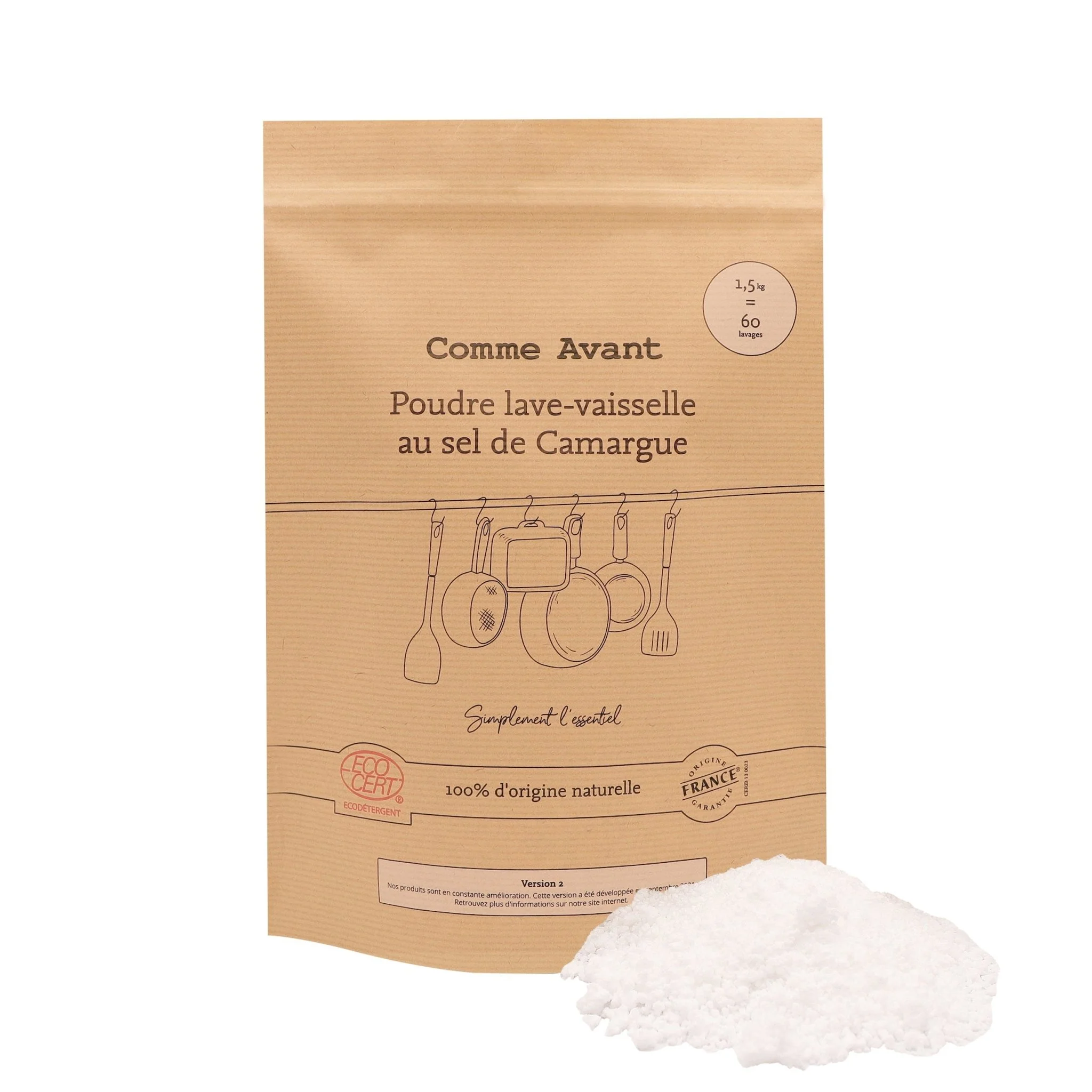 Poudre lave-vaisselle au sel de Camargue - Version 2 - 1.5kg de poudre / Sans
