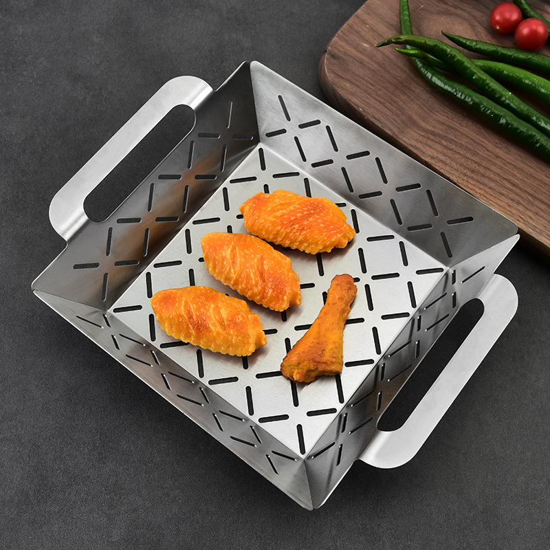 (22.5x18cm) Edelstahl BBQ Grill Schale Wiederverwendbarer Grillkorb Backofen Form - Silber