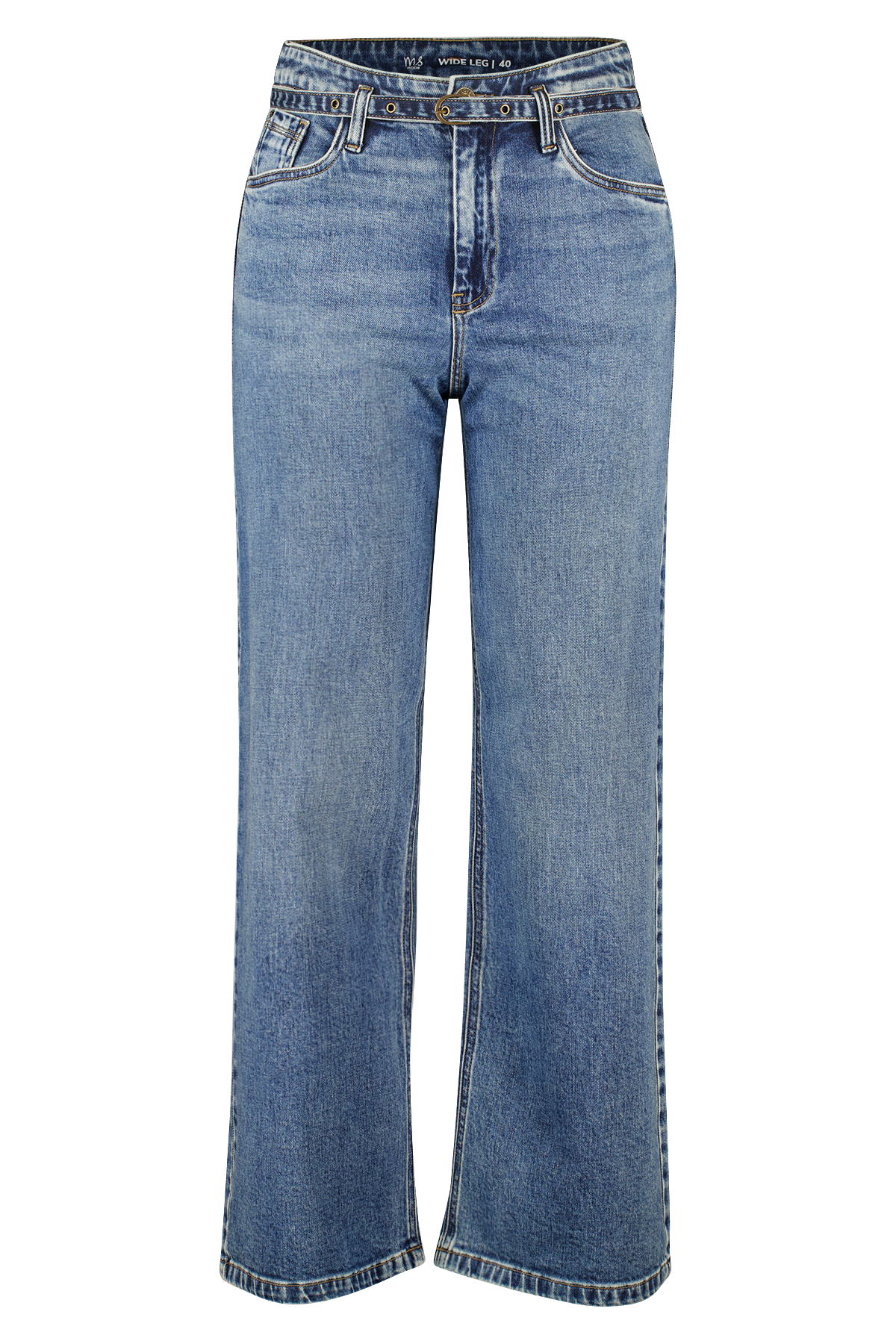 Wide leg jeans met riempje Dark Denim