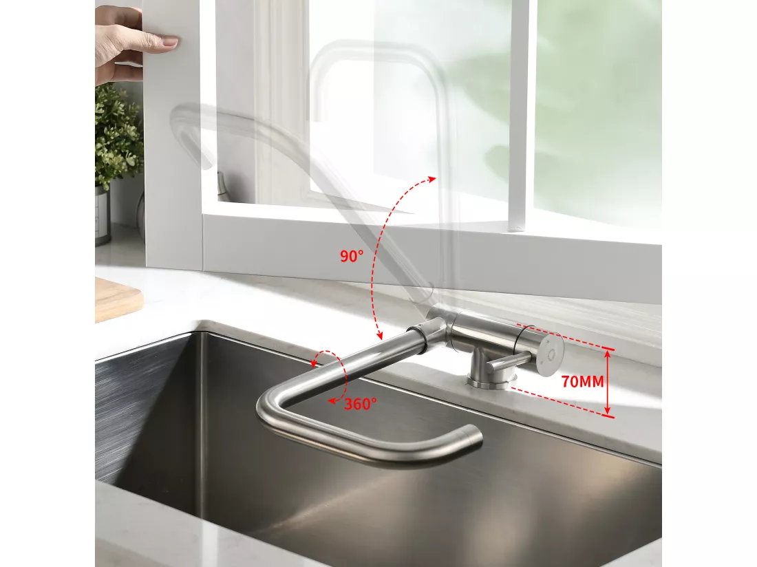 Cecipa max Mitigeur Evier Repliable en Inoxydable devant Fenêtre, Robinet Évier Pivotant à 360º Robinet de Cuisine 2 Modes de pulvérisat,EU Modèle