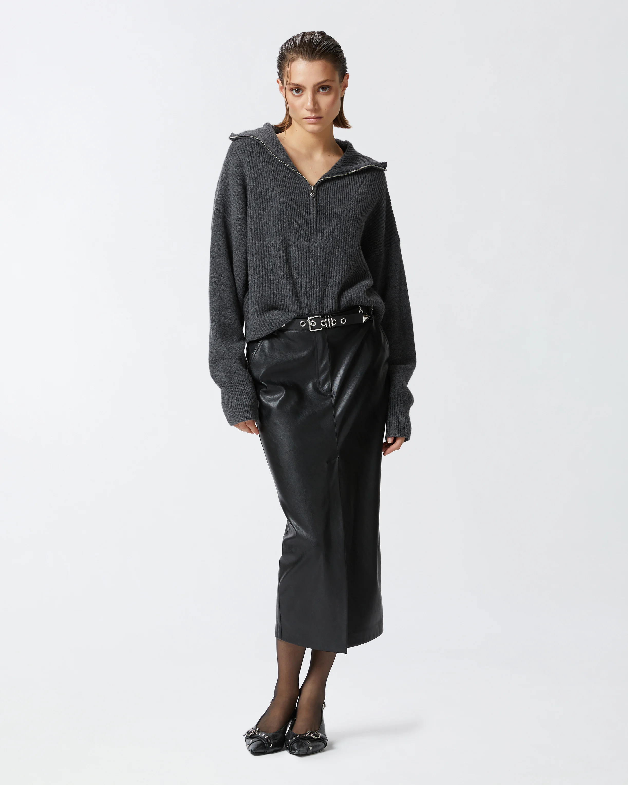 Pull à col zippé | Gris