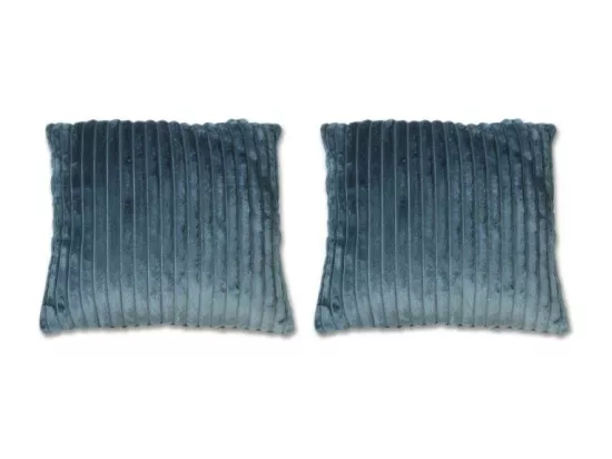 Lot 2 coussins carrés 40 cm bleu en velours côtelé doux - BOREAL