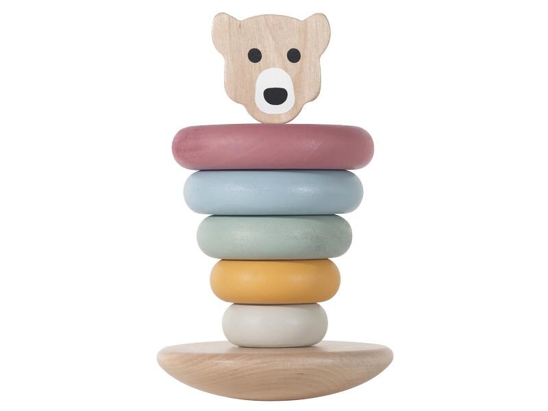 Kindsgut Stapelspielzeug Turm Bär Hochwertige Stapelspiel aus sieben Ringen und einer Kugel