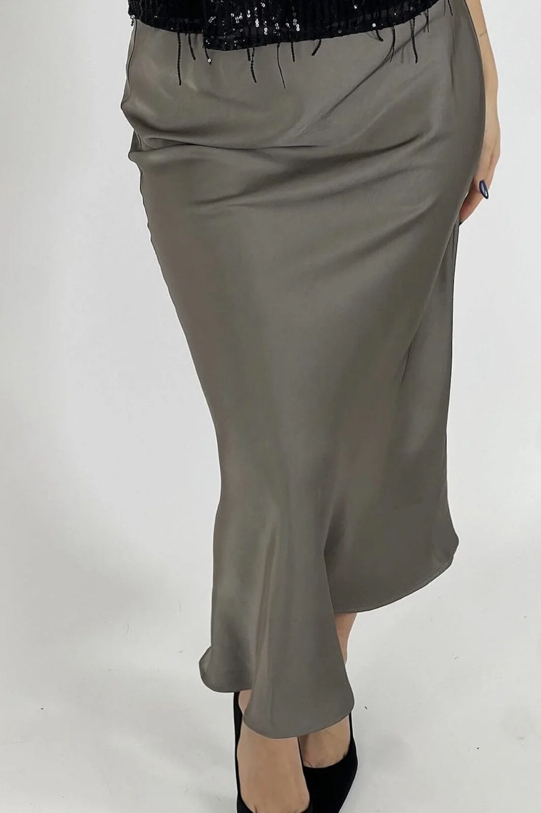 Neo Noir Vicky Heavy Sateen Skirt warm grey