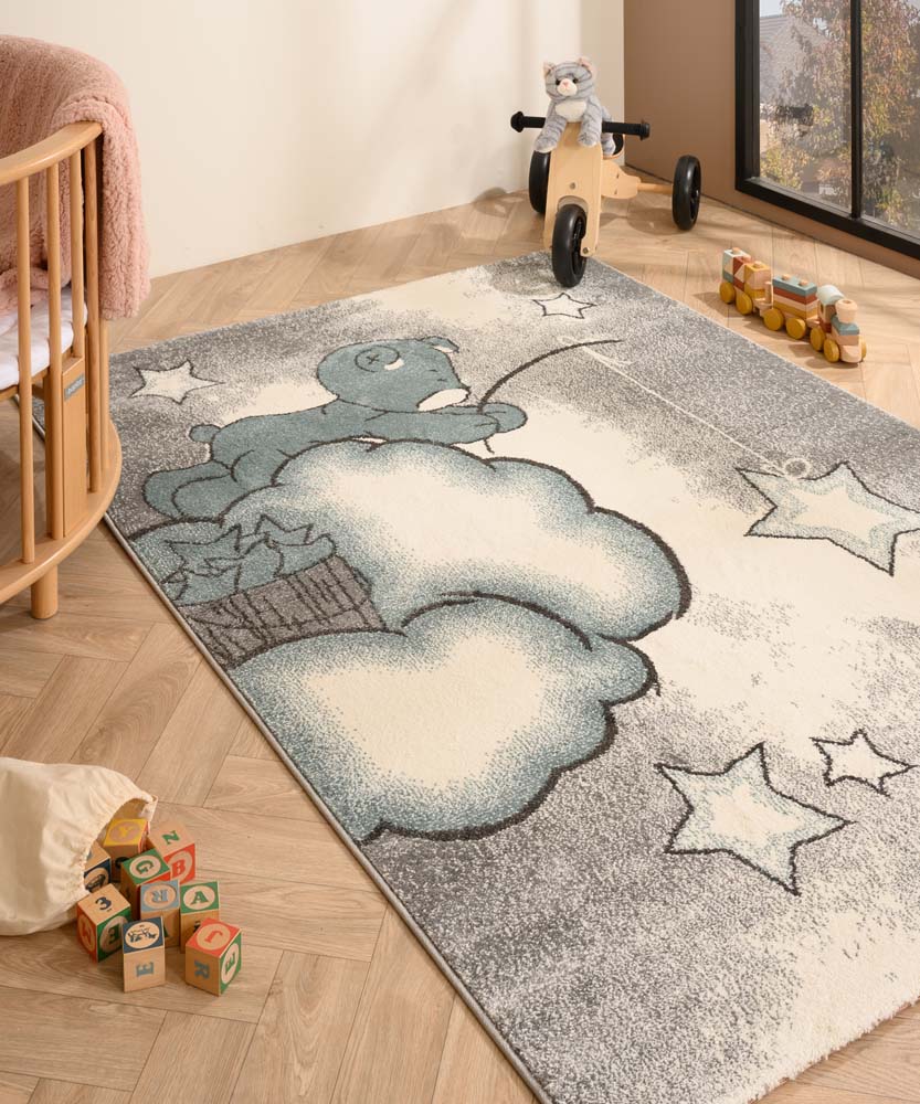 Tapeso Kindervloerkleed - Beer blauw - 200x290 cm