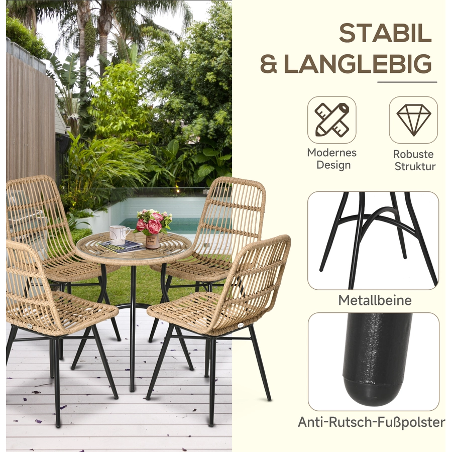Outsunny Gartenmöbel-Set mit geflochtenem Design natur