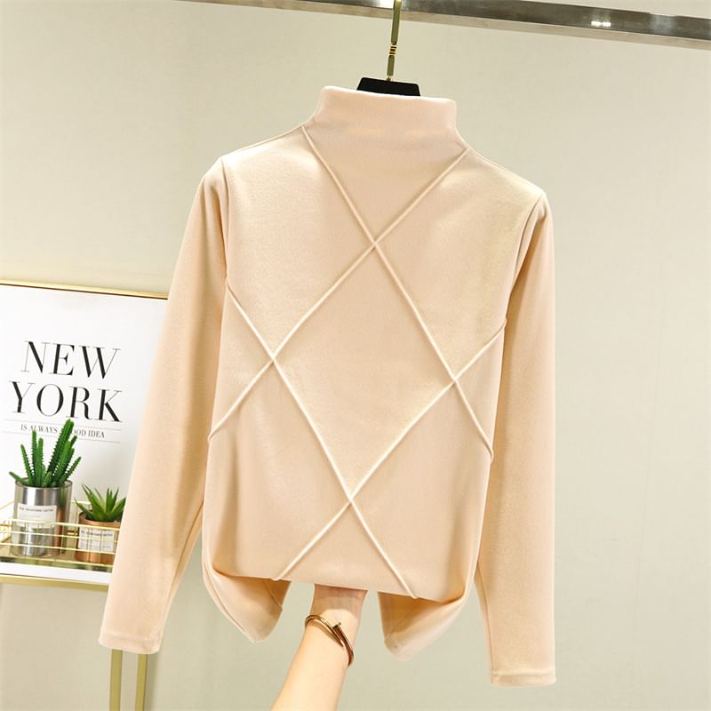 JVL - Geruit T-shirt met lange mouwen en mockneck