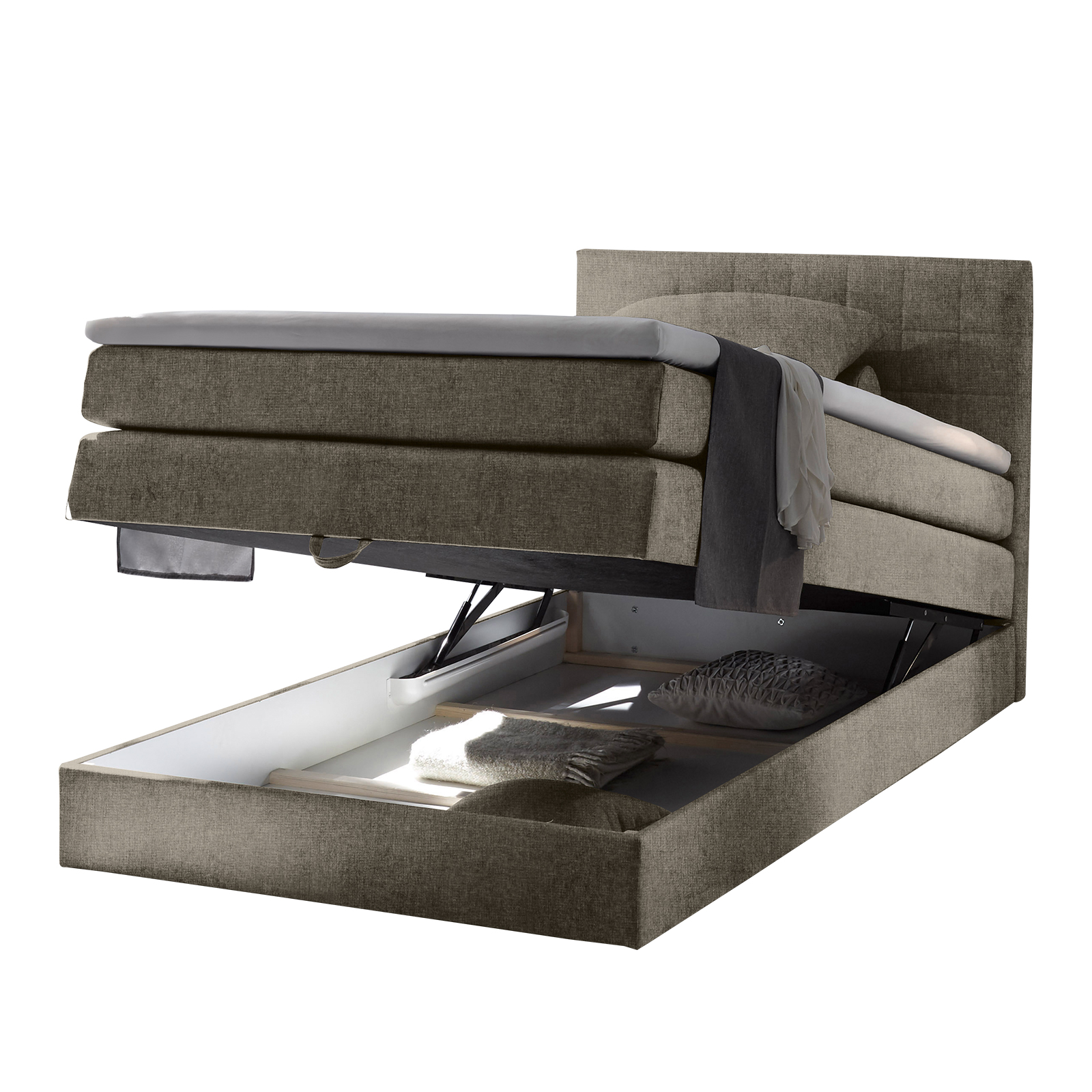 Boxspringbett - schlamm - H2 - Webstoff - 140x200 cm