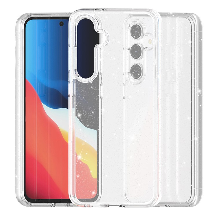 Samsung Galaxy S24 FE Hybrid Hardcase Schutzhülle im Glitzer Design - Silber / Transparent