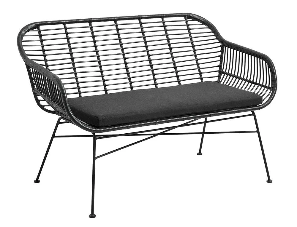 Nordal  Garden havebænk med armlæn og hynde - L: 126 cm. - sort