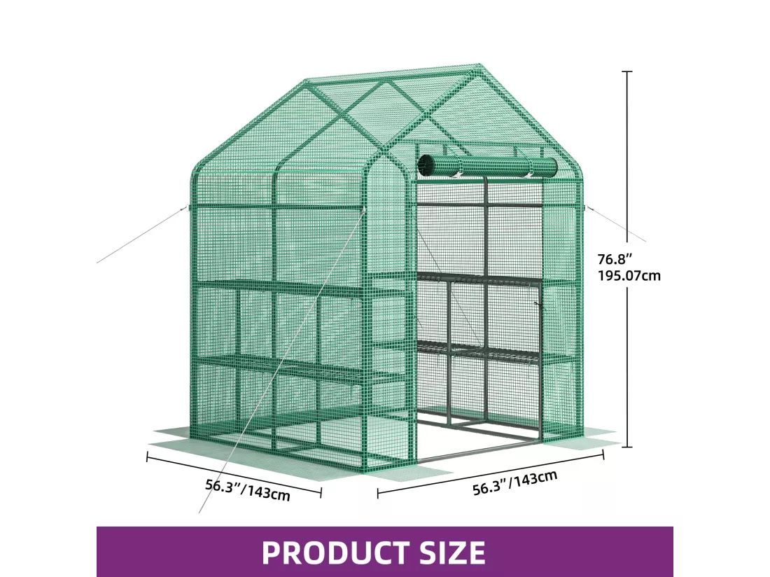 YITAHOME Serre de Jardin Vert - 3 Niveaux 12 étagères - en Polyéthylène avec Fermeture éclair - Jardin extérieur - 195 x 143 x 143cm