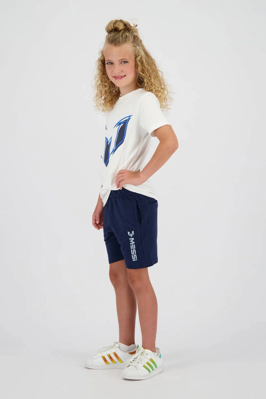 Messi T-shirt + sweatshort wit/donkerblauw