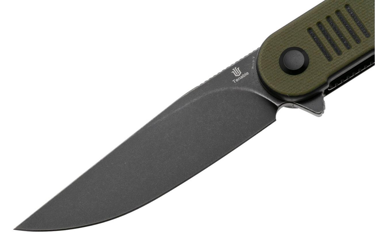 Tenable Knives Einar T2072A1 Blackwashed Nitro-V, Olive Green Black G10, zakmes, Justin Lundquist design