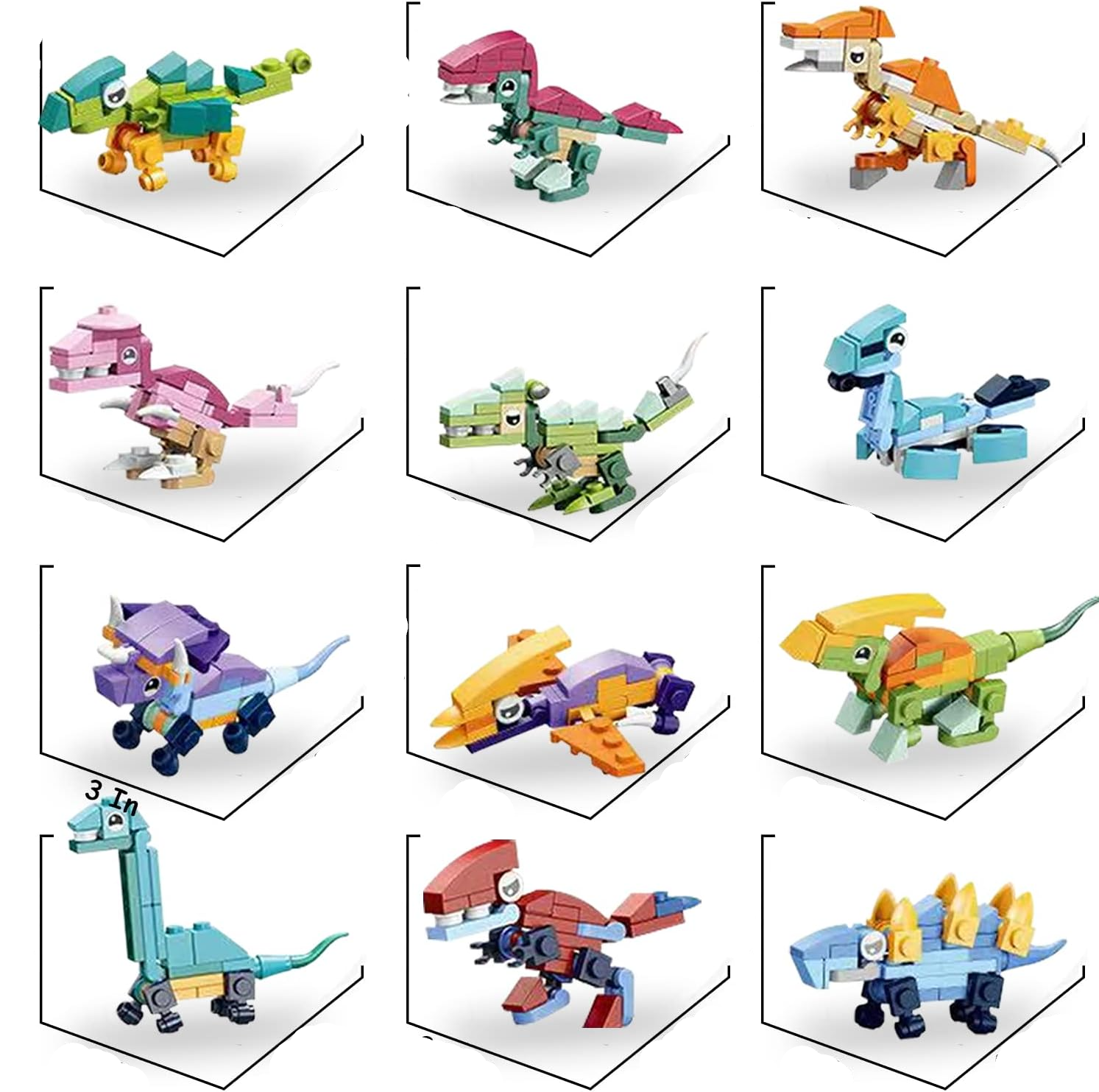 (12er Set) Kinder Oster Geschenk Dino Spielzeug Klemmbausteine Surprise Box - Happy Easter