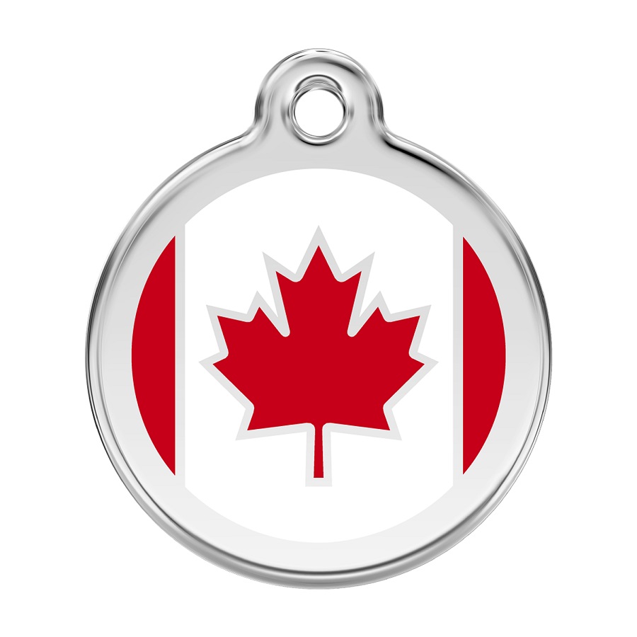 Placa de identificação para cães em aço inoxidável esmaltado com a bandeira vermelha do Canadá