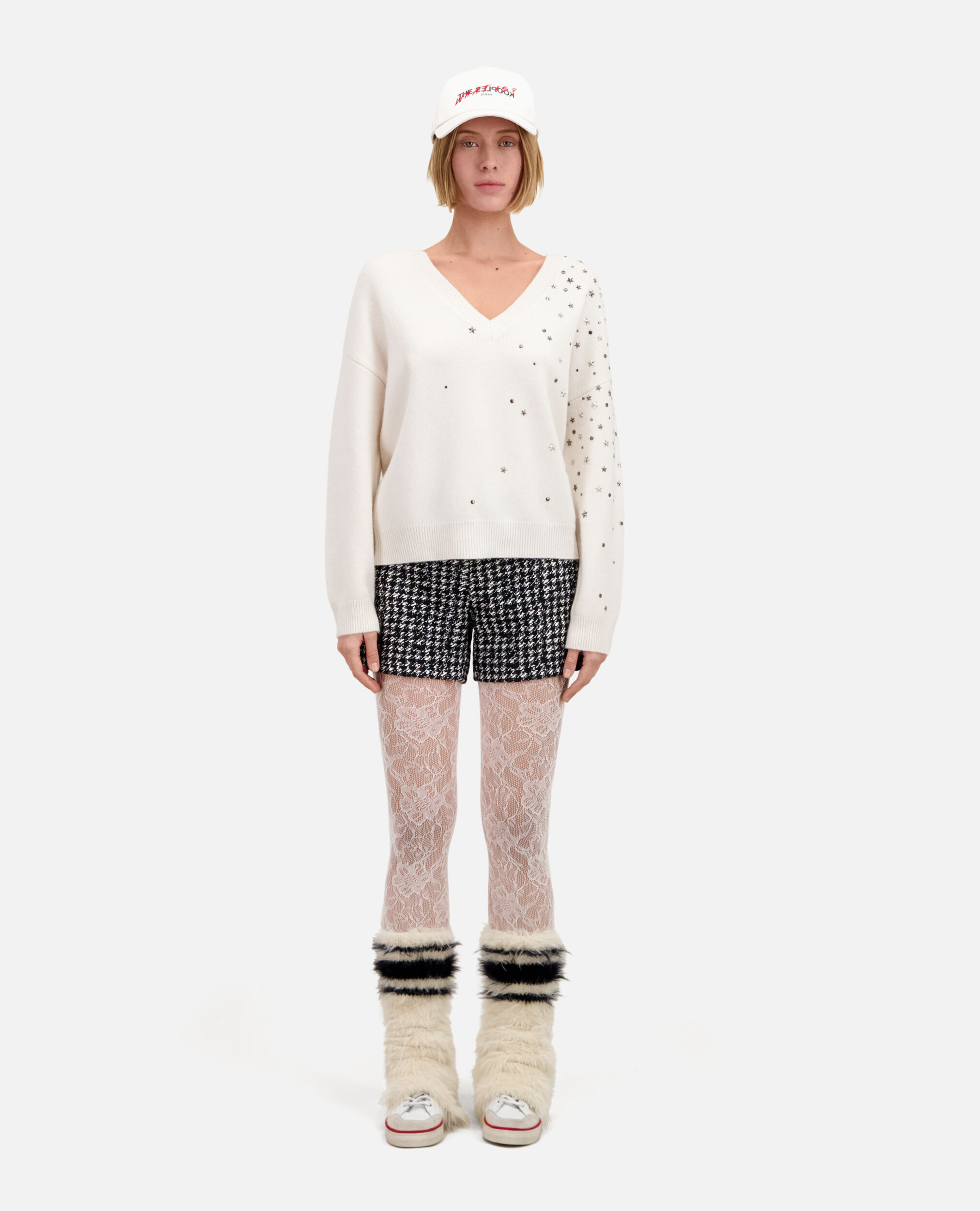 Ecru sweater in cashmere-blend with stars