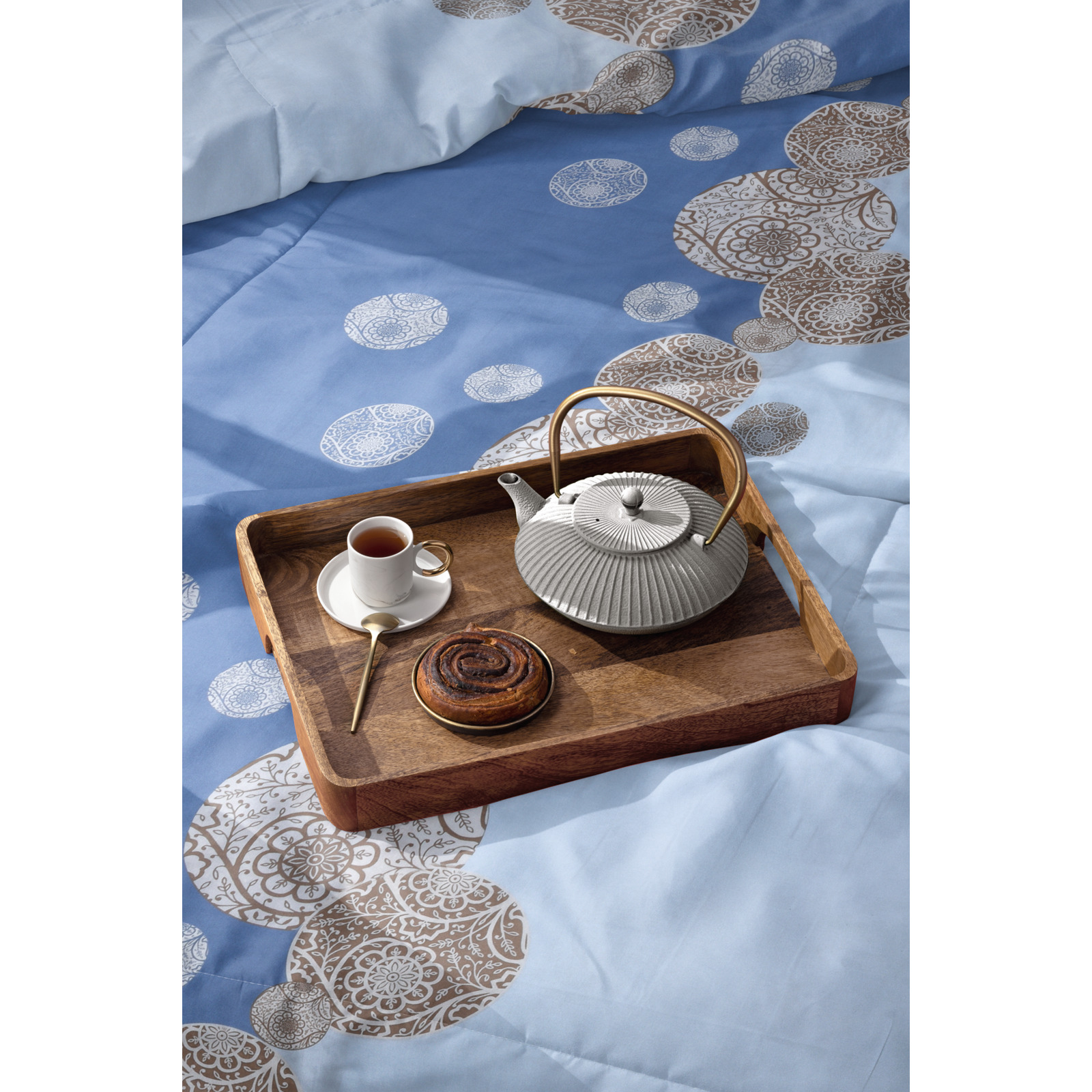 Bettwäsche blau mit Muster 200x210 2x65x65 Bettanzug Fra