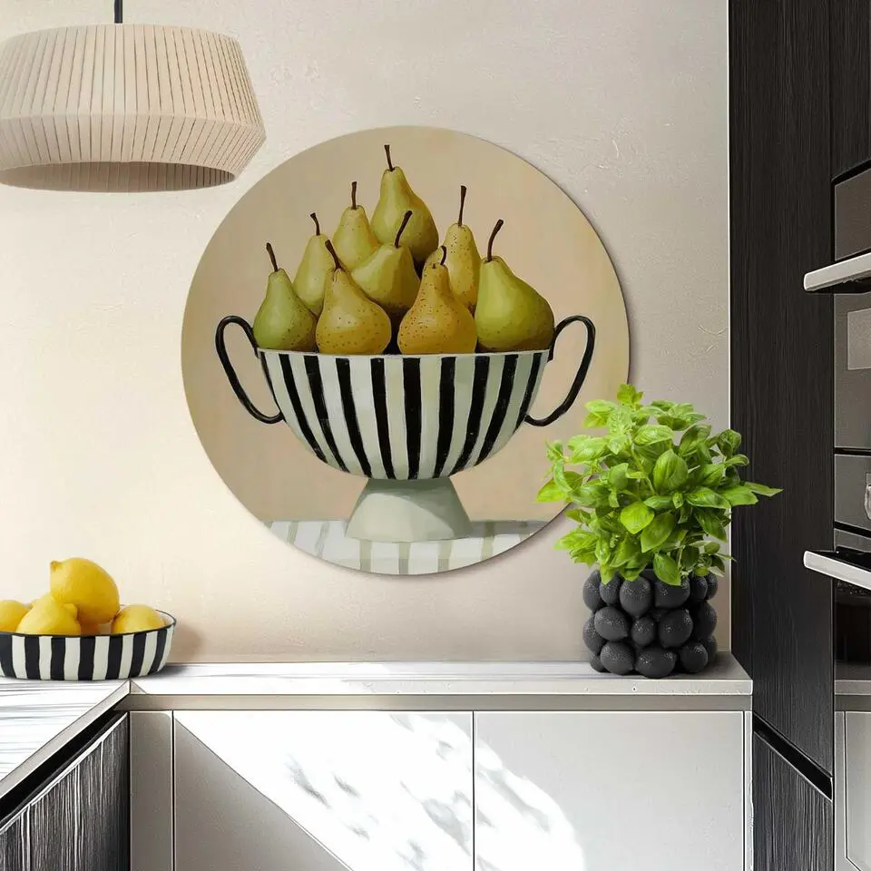 Glasschilderij Schaal met peren - Ø 70cm - Groen