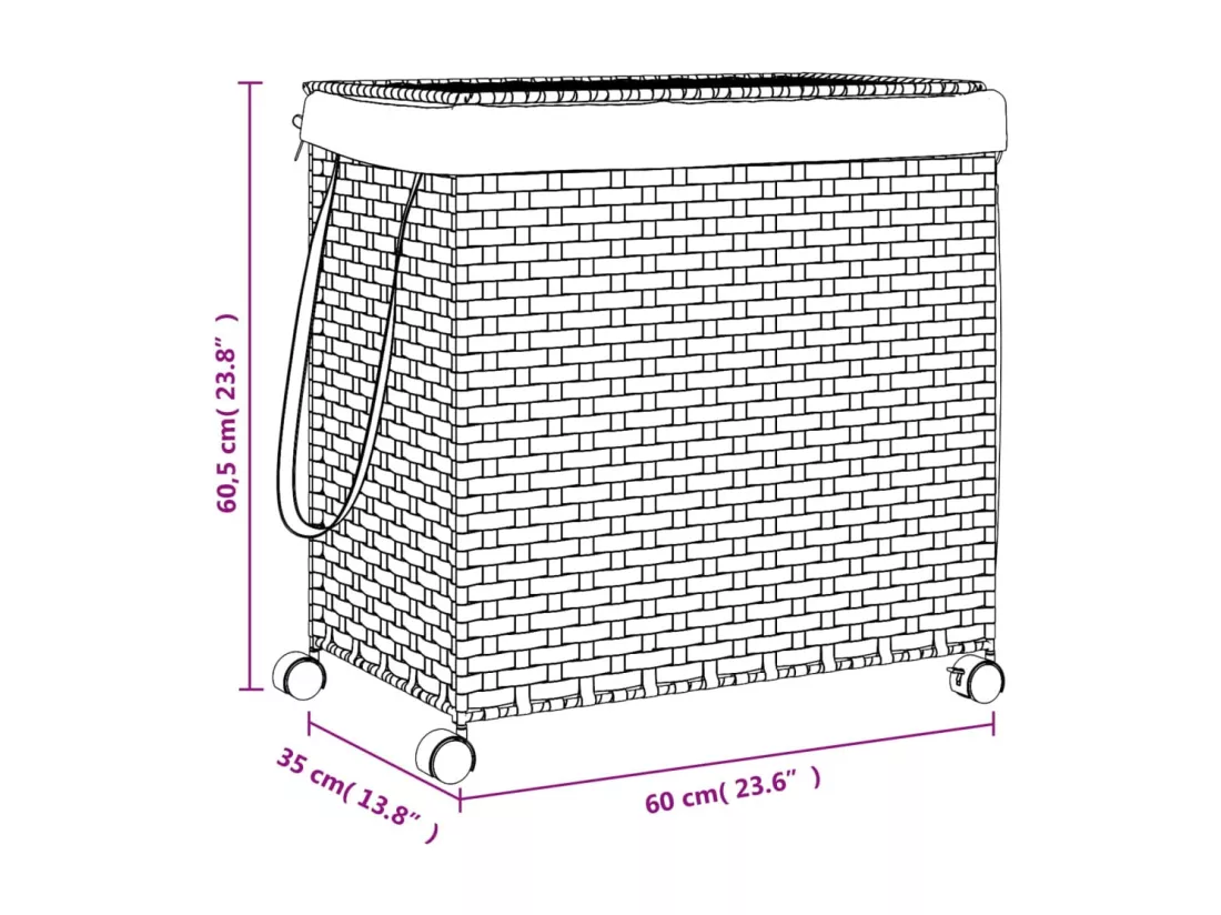 Panier à linge avec roulettes gris 60x35x60,5 résine tressée