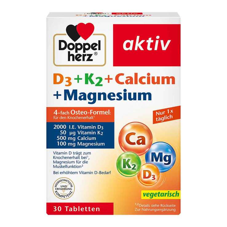 Doppelherz D3 + K2 + Calcium + Magnesium Tabletten, 30 St