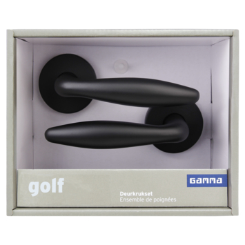 Gamma deurkruk set Golf rond rozet zwart RVS