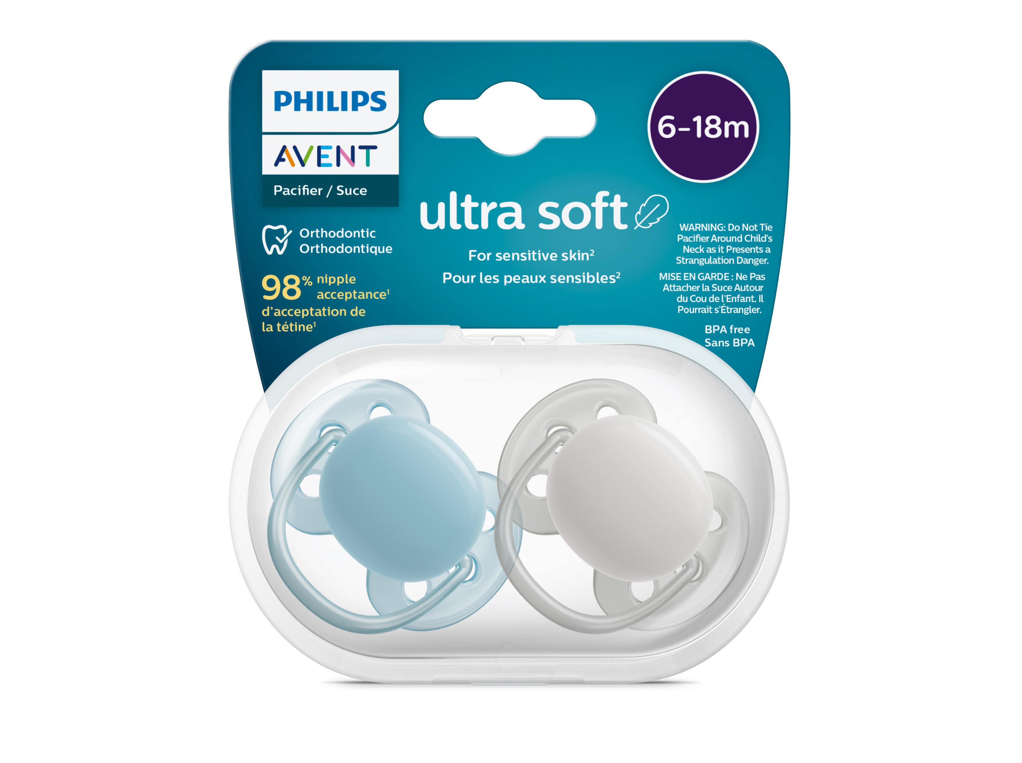 CHUPETA AVENT ULTRA SOFT AZ/CINZ 6-18M 2 UN
