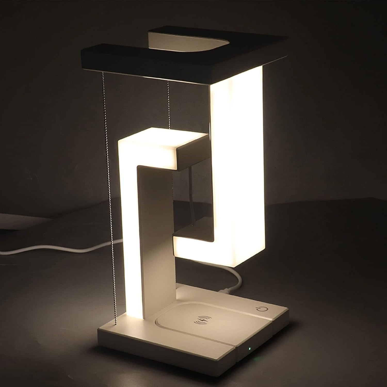 2in1 Moderne LED Schreibtisch Lampe Qi Wireless USB Charger Ladegerät Tischleuchte für Smartphones / Airpods - Weiss
