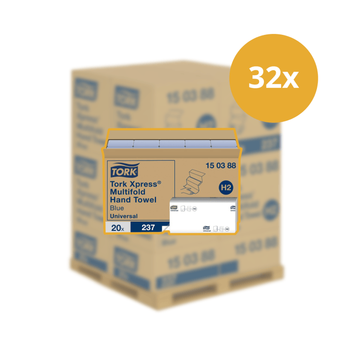 Pallet Tork 150388 H2 Xpress Multifold Handdoek Universal 2-laags Blauw Pallet (150388P)