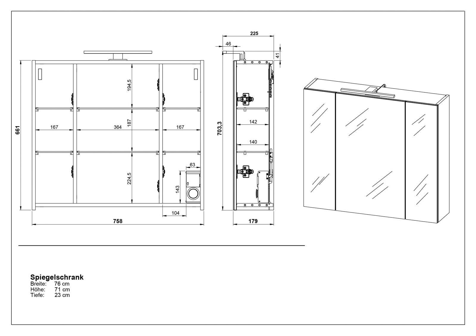 vito Spiegelschrank CORUS 76 x 71 cm Graphit