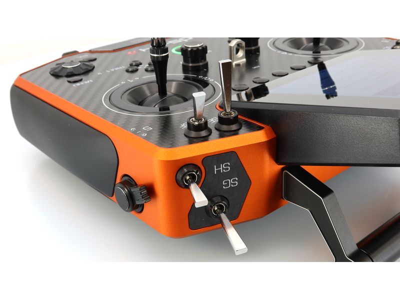 Jeti Fernsteuerung DS-24II Carbon Line Orange 24 Kanal, Dup Professioneller 24-Kanal-Sender mit Geber auf Rückseite und Carbon-Frontplatte